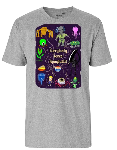 Everybody loves Spaghetti! - Spaghetti, Aliens, Xenomorph, Predator, Trypanohyncha_ocellus, Rocky, Pasta, Nudeln - Fairtrade T-Shirt