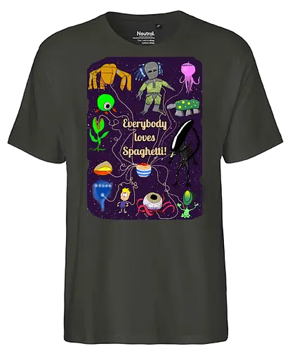 Everybody loves Spaghetti! - Spaghetti, Aliens, Xenomorph, Predator, Trypanohyncha_ocellus, Rocky, Pasta, Nudeln - Fairtrade T-Shirt