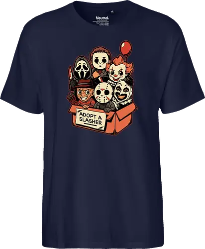 Adopt Slash Horror - Killer, Assassin, Gore, Halloween, Halloween Movie, Halloween Movies, Friday, vintage, Ghost, Clown, Evil Clown, Nightmare, Adoption, Adopt, Pet Adoption, Adopt Me, Slasher, Slash, Classic Horror, Horror, Horror Comedy, Horror Movies, Horror Movie, 80s Horror, Survival Horror, Cosmic Horror, Horror Fan Art, Cute Horror, Horror Aesthetic, Movies, Movie, Classic Movie, Classic, Classic Movies, Survival, Survive, Fan Art, Mashup, Cute, Spooky Season, Spooky, Spooky Cute, Spooky Art, Spooky, Creepy Monsters, Creepy, Monsters, Monster, Scary Movie, Scary, Scary Art, Serial Killer, retro - Fairtrade T-Shirt