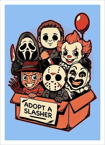 Adopt Slash Horror - Killer, Assassin, Gore, Halloween, Halloween Movie, Halloween Movies, Friday, vintage, Ghost, Clown, Evil Clown, Nightmare, Adoption, Adopt, Pet Adoption, Adopt Me, Slasher, Slash, Classic Horror, Horror, Horror Comedy, Horror Movies, Horror Movie, 80s Horror, Survival Horror, Cosmic Horror, Horror Fan Art, Cute Horror, Horror Aesthetic, Movies, Movie, Classic Movie, Classic, Classic Movies, Survival, Survive, Fan Art, Mashup, Cute, Spooky Season, Spooky, Spooky Cute, Spooky Art, Spooky, Creepy Monsters, Creepy, Monsters, Monster, Scary Movie, Scary, Scary Art, Serial Killer, retro - Artprint