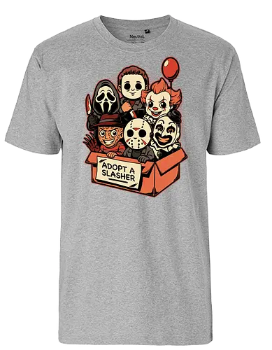 Adopt Slash Horror - Killer, Assassin, Gore, Halloween, Halloween Movie, Halloween Movies, Friday, vintage, Ghost, Clown, Evil Clown, Nightmare, Adoption, Adopt, Pet Adoption, Adopt Me, Slasher, Slash, Classic Horror, Horror, Horror Comedy, Horror Movies, Horror Movie, 80s Horror, Survival Horror, Cosmic Horror, Horror Fan Art, Cute Horror, Horror Aesthetic, Movies, Movie, Classic Movie, Classic, Classic Movies, Survival, Survive, Fan Art, Mashup, Cute, Spooky Season, Spooky, Spooky Cute, Spooky Art, Spooky, Creepy Monsters, Creepy, Monsters, Monster, Scary Movie, Scary, Scary Art, Serial Killer, retro - Fairtrade T-Shirt