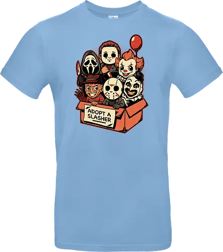 Adopt Slash Horror - Killer, Assassin, Gore, Halloween, Halloween Movie, Halloween Movies, Friday, vintage, Ghost, Clown, Evil Clown, Nightmare, Adoption, Adopt, Pet Adoption, Adopt Me, Slasher, Slash, Classic Horror, Horror, Horror Comedy, Horror Movies, Horror Movie, 80s Horror, Survival Horror, Cosmic Horror, Horror Fan Art, Cute Horror, Horror Aesthetic, Movies, Movie, Classic Movie, Classic, Classic Movies, Survival, Survive, Fan Art, Mashup, Cute, Spooky Season, Spooky, Spooky Cute, Spooky Art, Spooky, Creepy Monsters, Creepy, Monsters, Monster, Scary Movie, Scary, Scary Art, Serial Killer, retro - Standard T-Shirt