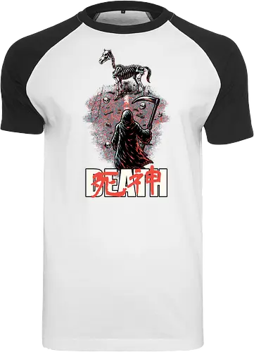Death Rider Anime - Bible, Skull, Skeleton, Post-apocalyptic, Apocalypse, Armageddon, Grim Reaper, Horse, Death God, Death, Angel Of Death, Rider, Anime, Poster, Manga, Japanese Art, Japanese, Mashup - Raglan T-Shirt