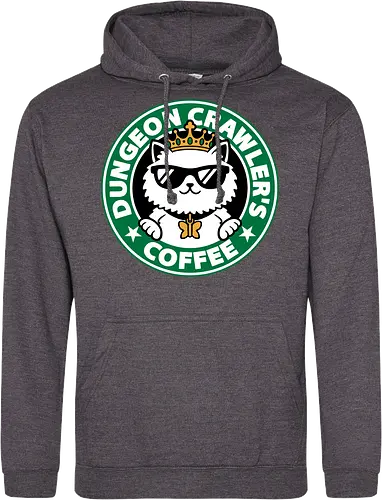 Dungeon Crawler Coffee - Coffee Time, Nerd, Geek, Fantasy, Adventure, Rpg, Litrpg, Book, Books, Bookworm, Science Fantasy, Science Fiction, Scifi, Cat, Pet, Donut, Funny, Post-apocalyptic, Apocalypse, Post Apocalyptic, Apocalyptic Cats, Postapocalypse, Post-apocalypse, Poster, Parody, Mashup, Logo, Graphic Design, Coffee, Coffee Shop - Standard Hoodie