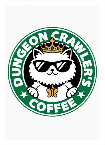 Dungeon Crawler Coffee - Coffee Time, Nerd, Geek, Fantasy, Adventure, Rpg, Litrpg, Book, Books, Bookworm, Science Fantasy, Science Fiction, Scifi, Cat, Pet, Donut, Funny, Post-apocalyptic, Apocalypse, Post Apocalyptic, Apocalyptic Cats, Postapocalypse, Post-apocalypse, Poster, Parody, Mashup, Logo, Graphic Design, Coffee, Coffee Shop - Artprint