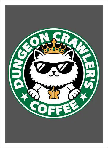 Dungeon Crawler Coffee - Coffee Time, Nerd, Geek, Fantasy, Adventure, Rpg, Litrpg, Book, Books, Bookworm, Science Fantasy, Science Fiction, Scifi, Cat, Pet, Donut, Funny, Post-apocalyptic, Apocalypse, Post Apocalyptic, Apocalyptic Cats, Postapocalypse, Post-apocalypse, Poster, Parody, Mashup, Logo, Graphic Design, Coffee, Coffee Shop - Artprint