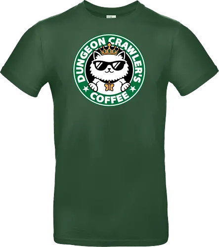 Dungeon Crawler Coffee - Coffee Time, Nerd, Geek, Fantasy, Adventure, Rpg, Litrpg, Book, Books, Bookworm, Science Fantasy, Science Fiction, Scifi, Cat, Pet, Donut, Funny, Post-apocalyptic, Apocalypse, Post Apocalyptic, Apocalyptic Cats, Postapocalypse, Post-apocalypse, Poster, Parody, Mashup, Logo, Graphic Design, Coffee, Coffee Shop - Standard T-Shirt