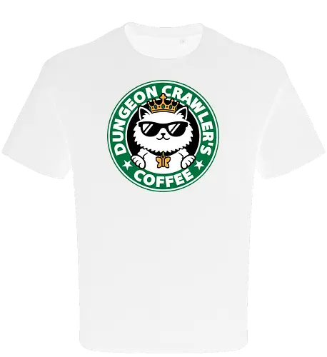 Dungeon Crawler Coffee - Coffee Time, Nerd, Geek, Fantasy, Adventure, Rpg, Litrpg, Book, Books, Bookworm, Science Fantasy, Science Fiction, Scifi, Cat, Pet, Donut, Funny, Post-apocalyptic, Apocalypse, Post Apocalyptic, Apocalyptic Cats, Postapocalypse, Post-apocalypse, Poster, Parody, Mashup, Logo, Graphic Design, Coffee, Coffee Shop - Oversize T-Shirt