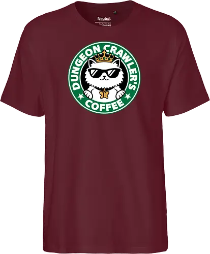Dungeon Crawler Coffee - Coffee Time, Nerd, Geek, Fantasy, Adventure, Rpg, Litrpg, Book, Books, Bookworm, Science Fantasy, Science Fiction, Scifi, Cat, Pet, Donut, Funny, Post-apocalyptic, Apocalypse, Post Apocalyptic, Apocalyptic Cats, Postapocalypse, Post-apocalypse, Poster, Parody, Mashup, Logo, Graphic Design, Coffee, Coffee Shop - Fairtrade T-Shirt