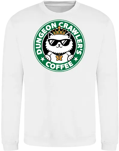 Dungeon Crawler Coffee - Coffee Time, Nerd, Geek, Fantasy, Adventure, Rpg, Litrpg, Book, Books, Bookworm, Science Fantasy, Science Fiction, Scifi, Cat, Pet, Donut, Funny, Post-apocalyptic, Apocalypse, Post Apocalyptic, Apocalyptic Cats, Postapocalypse, Post-apocalypse, Poster, Parody, Mashup, Logo, Graphic Design, Coffee, Coffee Shop - Sweatshirt