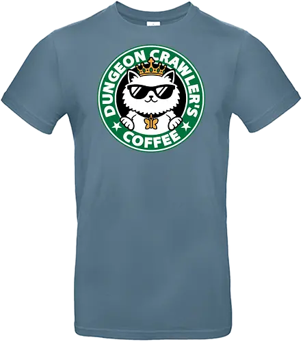 Dungeon Crawler Coffee - Coffee Time, Nerd, Geek, Fantasy, Adventure, Rpg, Litrpg, Book, Books, Bookworm, Science Fantasy, Science Fiction, Scifi, Cat, Pet, Donut, Funny, Post-apocalyptic, Apocalypse, Post Apocalyptic, Apocalyptic Cats, Postapocalypse, Post-apocalypse, Poster, Parody, Mashup, Logo, Graphic Design, Coffee, Coffee Shop - Standard T-Shirt