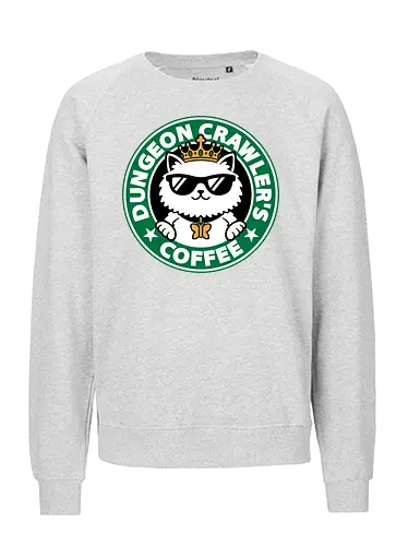 Dungeon Crawler Coffee - Coffee Time, Nerd, Geek, Fantasy, Adventure, Rpg, Litrpg, Book, Books, Bookworm, Science Fantasy, Science Fiction, Scifi, Cat, Pet, Donut, Funny, Post-apocalyptic, Apocalypse, Post Apocalyptic, Apocalyptic Cats, Postapocalypse, Post-apocalypse, Poster, Parody, Mashup, Logo, Graphic Design, Coffee, Coffee Shop - Fairtrade Sweatshirt
