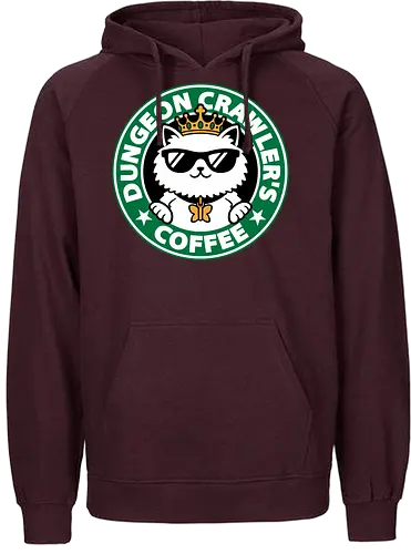 Dungeon Crawler Coffee - Coffee Time, Nerd, Geek, Fantasy, Adventure, Rpg, Litrpg, Book, Books, Bookworm, Science Fantasy, Science Fiction, Scifi, Cat, Pet, Donut, Funny, Post-apocalyptic, Apocalypse, Post Apocalyptic, Apocalyptic Cats, Postapocalypse, Post-apocalypse, Poster, Parody, Mashup, Logo, Graphic Design, Coffee, Coffee Shop - Fairtrade Hoodie