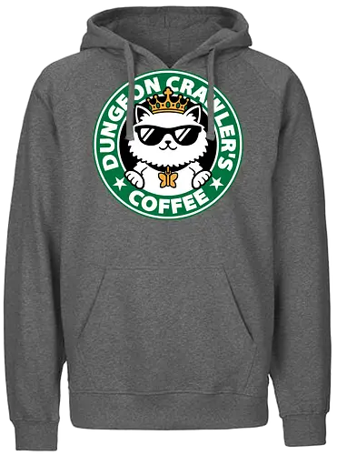 Dungeon Crawler Coffee - Coffee Time, Nerd, Geek, Fantasy, Adventure, Rpg, Litrpg, Book, Books, Bookworm, Science Fantasy, Science Fiction, Scifi, Cat, Pet, Donut, Funny, Post-apocalyptic, Apocalypse, Post Apocalyptic, Apocalyptic Cats, Postapocalypse, Post-apocalypse, Poster, Parody, Mashup, Logo, Graphic Design, Coffee, Coffee Shop - Fairtrade Hoodie