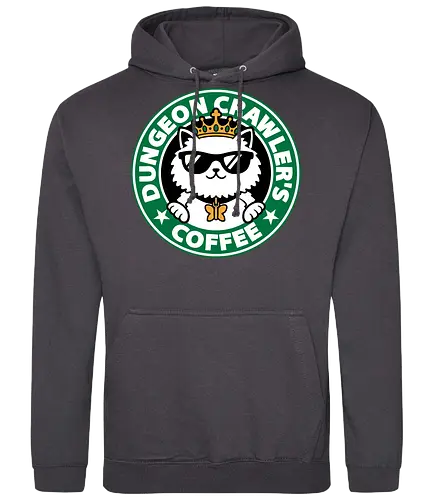 Dungeon Crawler Coffee - Coffee Time, Nerd, Geek, Fantasy, Adventure, Rpg, Litrpg, Book, Books, Bookworm, Science Fantasy, Science Fiction, Scifi, Cat, Pet, Donut, Funny, Post-apocalyptic, Apocalypse, Post Apocalyptic, Apocalyptic Cats, Postapocalypse, Post-apocalypse, Poster, Parody, Mashup, Logo, Graphic Design, Coffee, Coffee Shop - Standard Hoodie