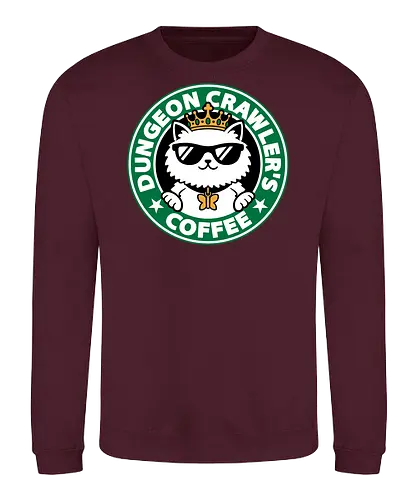 Dungeon Crawler Coffee - Coffee Time, Nerd, Geek, Fantasy, Adventure, Rpg, Litrpg, Book, Books, Bookworm, Science Fantasy, Science Fiction, Scifi, Cat, Pet, Donut, Funny, Post-apocalyptic, Apocalypse, Post Apocalyptic, Apocalyptic Cats, Postapocalypse, Post-apocalypse, Poster, Parody, Mashup, Logo, Graphic Design, Coffee, Coffee Shop - Sweatshirt