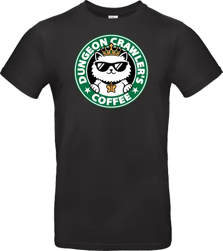 Dungeon Crawler Coffee - Coffee Time, Nerd, Geek, Fantasy, Adventure, Rpg, Litrpg, Book, Books, Bookworm, Science Fantasy, Science Fiction, Scifi, Cat, Pet, Donut, Funny, Post-apocalyptic, Apocalypse, Post Apocalyptic, Apocalyptic Cats, Postapocalypse, Post-apocalypse, Poster, Parody, Mashup, Logo, Graphic Design, Coffee, Coffee Shop - Standard T-Shirt