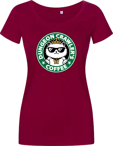 Dungeon Crawler Coffee - Coffee Time, Nerd, Geek, Fantasy, Adventure, Rpg, Litrpg, Book, Books, Bookworm, Science Fantasy, Science Fiction, Scifi, Cat, Pet, Donut, Funny, Post-apocalyptic, Apocalypse, Post Apocalyptic, Apocalyptic Cats, Postapocalypse, Post-apocalypse, Poster, Parody, Mashup, Logo, Graphic Design, Coffee, Coffee Shop - Women T-Shirt