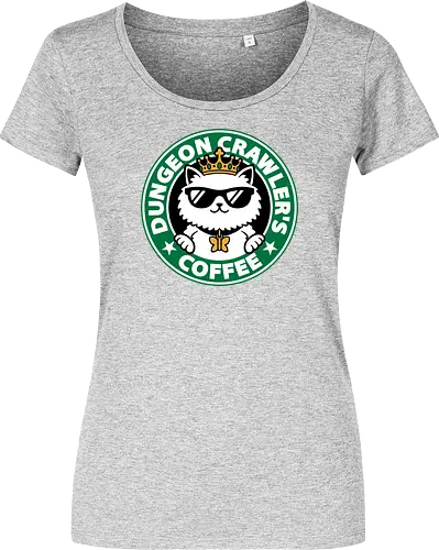 Dungeon Crawler Coffee - Coffee Time, Nerd, Geek, Fantasy, Adventure, Rpg, Litrpg, Book, Books, Bookworm, Science Fantasy, Science Fiction, Scifi, Cat, Pet, Donut, Funny, Post-apocalyptic, Apocalypse, Post Apocalyptic, Apocalyptic Cats, Postapocalypse, Post-apocalypse, Poster, Parody, Mashup, Logo, Graphic Design, Coffee, Coffee Shop - Women T-Shirt