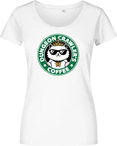 Dungeon Crawler Coffee - Coffee Time, Nerd, Geek, Fantasy, Adventure, Rpg, Litrpg, Book, Books, Bookworm, Science Fantasy, Science Fiction, Scifi, Cat, Pet, Donut, Funny, Post-apocalyptic, Apocalypse, Post Apocalyptic, Apocalyptic Cats, Postapocalypse, Post-apocalypse, Poster, Parody, Mashup, Logo, Graphic Design, Coffee, Coffee Shop - Women T-Shirt