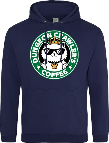 Dungeon Crawler Coffee - Coffee Time, Nerd, Geek, Fantasy, Adventure, Rpg, Litrpg, Book, Books, Bookworm, Science Fantasy, Science Fiction, Scifi, Cat, Pet, Donut, Funny, Post-apocalyptic, Apocalypse, Post Apocalyptic, Apocalyptic Cats, Postapocalypse, Post-apocalypse, Poster, Parody, Mashup, Logo, Graphic Design, Coffee, Coffee Shop - Standard Hoodie