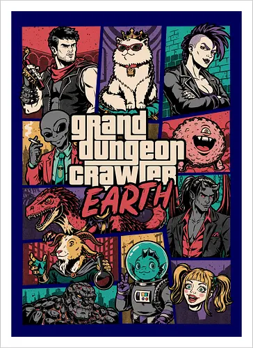 Dungeon Crawler Game - Action, Nerd, Geek, Fantasy, Adventure, Rpg, Litrpg, Book, Books, Bookworm, Science Fantasy, Science Fiction, Scifi, Cat, Pet, Donut, Funny, Post-apocalyptic, Apocalypse, Post Apocalyptic, Apocalyptic Cats, Postapocalypse, Post-apocalypse, Poster, Parody, Dinosaur, Velociraptor, Mashup, Video Games, Video Game, Games, Game, Gang, Gangsters, Gangster - Artprint
