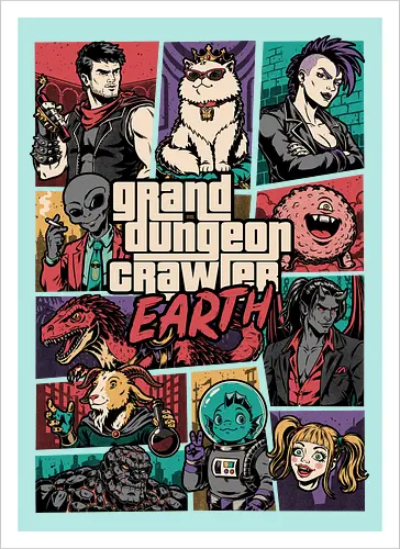 Dungeon Crawler Game - Action, Nerd, Geek, Fantasy, Adventure, Rpg, Litrpg, Book, Books, Bookworm, Science Fantasy, Science Fiction, Scifi, Cat, Pet, Donut, Funny, Post-apocalyptic, Apocalypse, Post Apocalyptic, Apocalyptic Cats, Postapocalypse, Post-apocalypse, Poster, Parody, Dinosaur, Velociraptor, Mashup, Video Games, Video Game, Games, Game, Gang, Gangsters, Gangster - Artprint