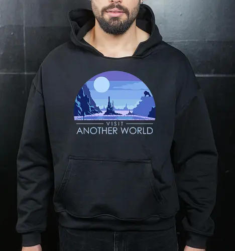 Visit Another World - Retro Video Game - gamerlife, video games lover, videogames, video game, 8 bit, 8bit, 90s, another world, gamer, gaming, gaming addict, nostalgia, pixelart, retro, 1990s - Cropped Hoodie