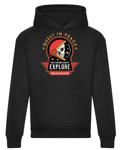 Quest In Peace - skull, space lover, travel, vintage, funny saying, scifi, space, astronaut, explore, funny, funny quote, helmet skull, retro, science, science fiction - Heavyweight Hoodie