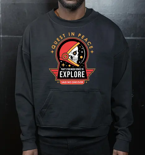 Quest In Peace - skull, space lover, travel, vintage, funny saying, scifi, space, astronaut, explore, funny, funny quote, helmet skull, retro, science, science fiction - Cropped Sweatshirt