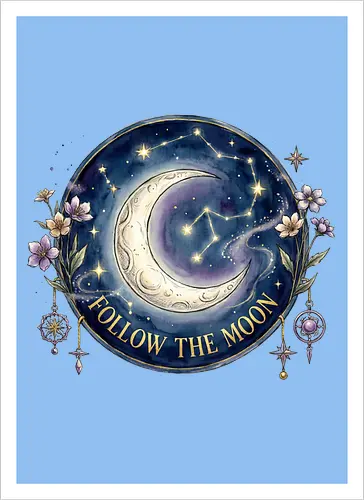 Magic Moon and Stars Night Sky Graphic design - CelestialDesign, MoonAndStars, NightSkyArt, StarryNight, CosmicVibes, MagicMoon, AstronomyLover, DreamyAesthetic, NightSkyDesign - Artprint