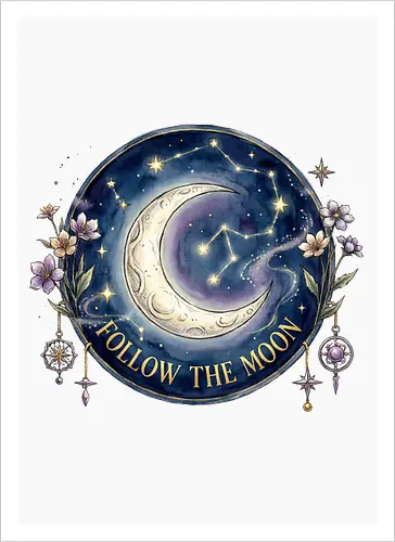 Magic Moon and Stars Night Sky Graphic design - CelestialDesign, MoonAndStars, NightSkyArt, StarryNight, CosmicVibes, MagicMoon, AstronomyLover, DreamyAesthetic, NightSkyDesign - Artprint