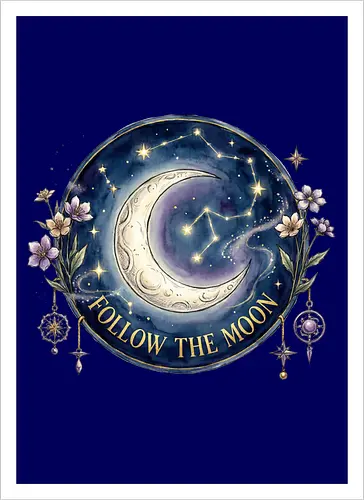 Magic Moon and Stars Night Sky Graphic design - CelestialDesign, MoonAndStars, NightSkyArt, StarryNight, CosmicVibes, MagicMoon, AstronomyLover, DreamyAesthetic, NightSkyDesign - Artprint