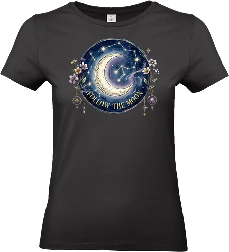 Magic Moon and Stars Night Sky Graphic design - CelestialDesign, MoonAndStars, NightSkyArt, StarryNight, CosmicVibes, MagicMoon, AstronomyLover, DreamyAesthetic, NightSkyDesign - Standard T-Shirt (Women)