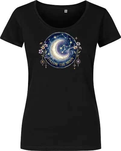 Magic Moon and Stars Night Sky Graphic design - CelestialDesign, MoonAndStars, NightSkyArt, StarryNight, CosmicVibes, MagicMoon, AstronomyLover, DreamyAesthetic, NightSkyDesign - Women T-Shirt