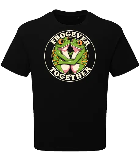 Frogever Together - frog, frogs, frogever, together, love, friendship, couple, romance, cute, funny, humor, vintage, retro, nature, animal, amphibian, kawaii, adorable, soulmate, forever, couplegoals, cuteanimals, froglover, naturelover, gift, cartoon, illustration, wholesome, romantic - Oversize T-Shirt