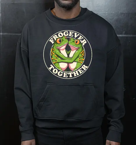 Frogever Together - frog, frogs, frogever, together, love, friendship, couple, romance, cute, funny, humor, vintage, retro, nature, animal, amphibian, kawaii, adorable, soulmate, forever, couplegoals, cuteanimals, froglover, naturelover, gift, cartoon, illustration, wholesome, romantic - Cropped Sweatshirt