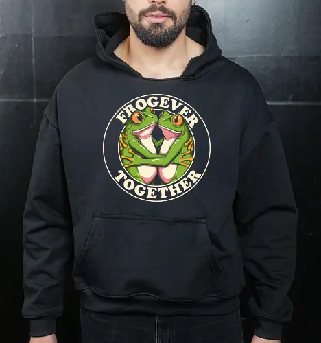 Frogever Together - frog, frogs, frogever, together, love, friendship, couple, romance, cute, funny, humor, vintage, retro, nature, animal, amphibian, kawaii, adorable, soulmate, forever, couplegoals, cuteanimals, froglover, naturelover, gift, cartoon, illustration, wholesome, romantic - Cropped Hoodie