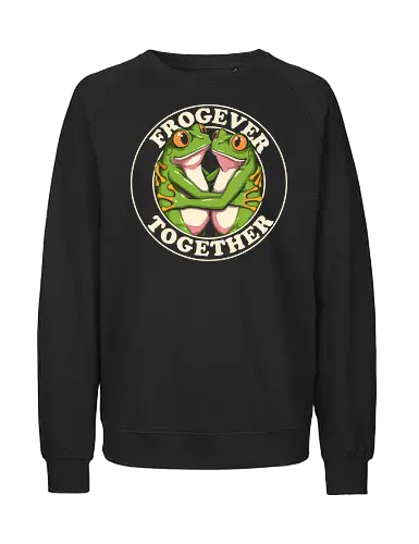 Frogever Together - frog, frogs, frogever, together, love, friendship, couple, romance, cute, funny, humor, vintage, retro, nature, animal, amphibian, kawaii, adorable, soulmate, forever, couplegoals, cuteanimals, froglover, naturelover, gift, cartoon, illustration, wholesome, romantic - Fairtrade Sweatshirt