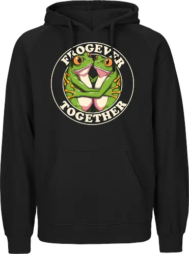 Frogever Together - frog, frogs, frogever, together, love, friendship, couple, romance, cute, funny, humor, vintage, retro, nature, animal, amphibian, kawaii, adorable, soulmate, forever, couplegoals, cuteanimals, froglover, naturelover, gift, cartoon, illustration, wholesome, romantic - Fairtrade Hoodie