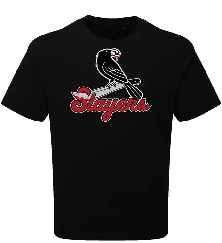 Slayers - horror, baseball style, baseball team, crow, funny, halloween, horror fan, raven, slayers, sports, baseball lover, horror movie addict, horrormovies - Oversize T-Shirt