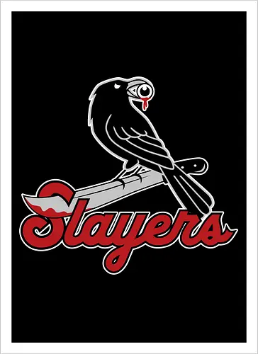 Slayers - horror, baseball style, baseball team, crow, funny, halloween, horror fan, raven, slayers, sports, baseball lover, horror movie addict, horrormovies - Artprint