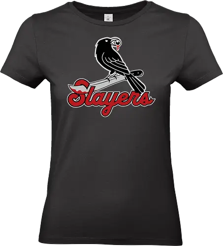 Slayers - horror, baseball style, baseball team, crow, funny, halloween, horror fan, raven, slayers, sports, baseball lover, horror movie addict, horrormovies - Standard T-Shirt (Women)