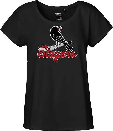 Slayers - horror, baseball style, baseball team, crow, funny, halloween, horror fan, raven, slayers, sports, baseball lover, horror movie addict, horrormovies - Fairtrade Girl Shirt