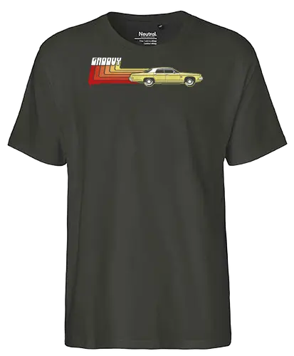 Groovy Classic - Das legendärste Auto im Horror - Evil Dead, classic car art, 80s horror, Ash Williams, Oldsmobile Delta 88, Groovy, The Evil Dead, Evil Dead 2, Army of Darkness, Ash vs Evil Dead, horror cult, vintage horror, retro horror art, Sam Raimi, Bruce Campbell, geek horror, horror movie art - Fairtrade T-Shirt