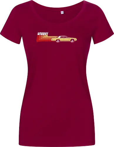 Groovy Classic - Das legendärste Auto im Horror - Evil Dead, classic car art, 80s horror, Ash Williams, Oldsmobile Delta 88, Groovy, The Evil Dead, Evil Dead 2, Army of Darkness, Ash vs Evil Dead, horror cult, vintage horror, retro horror art, Sam Raimi, Bruce Campbell, geek horror, horror movie art - Women T-Shirt