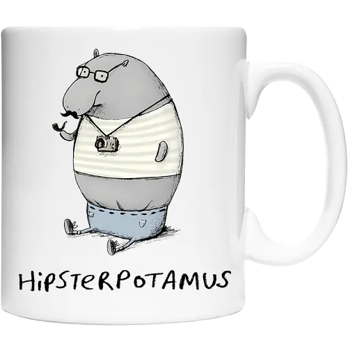 Grauer Hipster Nilpferd Brille Schnurrbart Analogkamera - Cartoon-Nilpferd, Englisches Wortspiel, Hipster-Print, Süße Tierkunst, Nilpferd-Zeichnung, Hipster-Humor-Geschenk, Hipsterpotamus, Hipster-Nilpferd, Nilpferd-Hipster, Tierwortspiel, Hipster-Humor, Süßes Nilpferd, Analoge Tierkamera, Hipster-Schnurrbart, Runde Tierbrille, Wortspiel-T-Shirt, Urbane Tierkunst, Kreativer visueller Humor, Hipster-Cartoon, Stylisches Tier - Cup