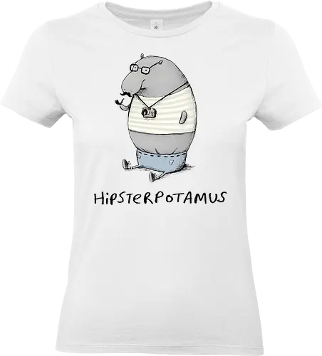 Grauer Hipster Nilpferd Brille Schnurrbart Analogkamera - Cartoon-Nilpferd, Englisches Wortspiel, Hipster-Print, Süße Tierkunst, Nilpferd-Zeichnung, Hipster-Humor-Geschenk, Hipsterpotamus, Hipster-Nilpferd, Nilpferd-Hipster, Tierwortspiel, Hipster-Humor, Süßes Nilpferd, Analoge Tierkamera, Hipster-Schnurrbart, Runde Tierbrille, Wortspiel-T-Shirt, Urbane Tierkunst, Kreativer visueller Humor, Hipster-Cartoon, Stylisches Tier - Standard T-Shirt (Women)