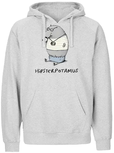 Grauer Hipster Nilpferd Brille Schnurrbart Analogkamera - Cartoon-Nilpferd, Englisches Wortspiel, Hipster-Print, Süße Tierkunst, Nilpferd-Zeichnung, Hipster-Humor-Geschenk, Hipsterpotamus, Hipster-Nilpferd, Nilpferd-Hipster, Tierwortspiel, Hipster-Humor, Süßes Nilpferd, Analoge Tierkamera, Hipster-Schnurrbart, Runde Tierbrille, Wortspiel-T-Shirt, Urbane Tierkunst, Kreativer visueller Humor, Hipster-Cartoon, Stylisches Tier - Fairtrade Hoodie