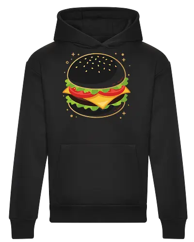 Gothic Craving: The Midnight Burger - funny fast food shirt, black burger shirt, goth food graphic tee, quirky foodie apparel, alternative streetwear fashion, dark aesthetic junk food, minimalist cheeseburger design, pop art food clothing, weird indie graphic tee, midnight snack merch - Heavyweight Hoodie